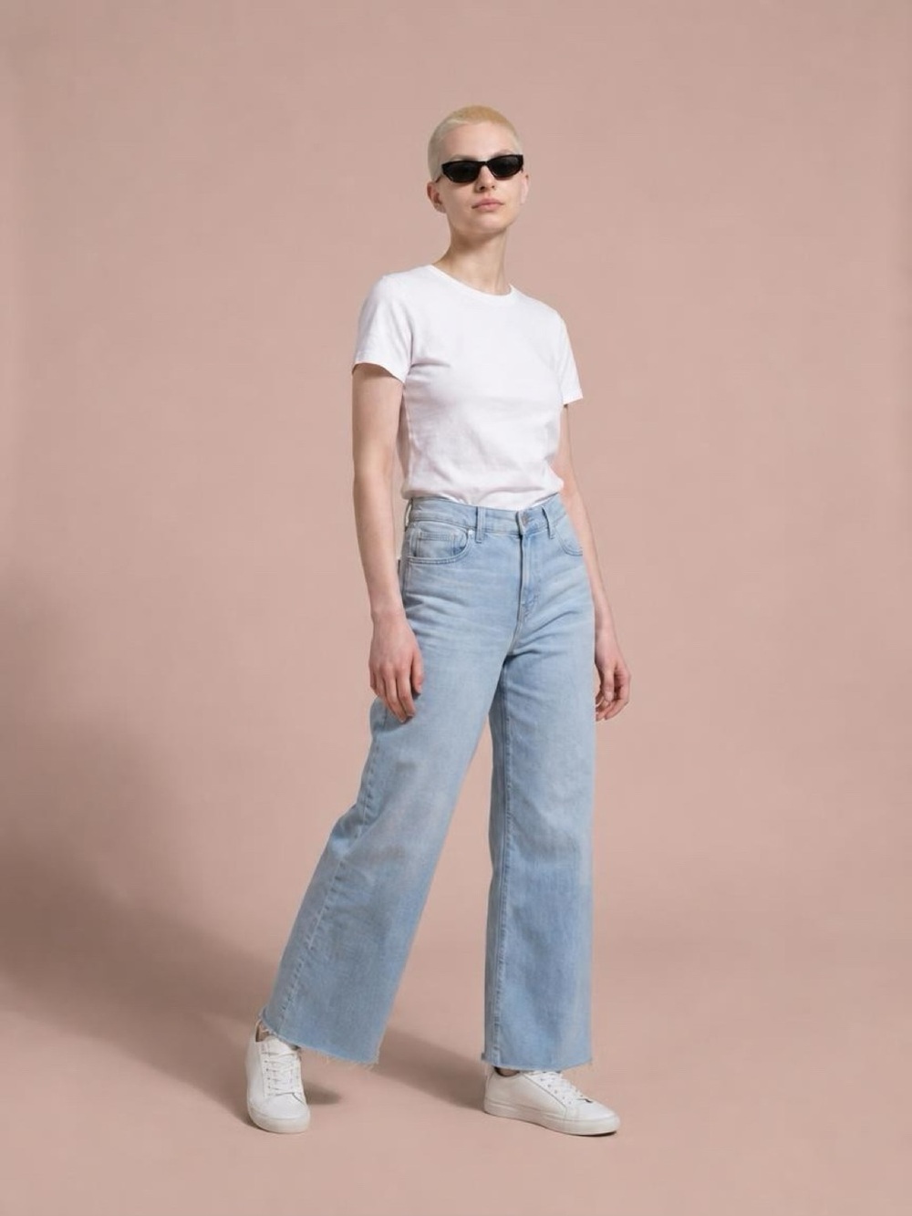 Madewell Light Blue Wide-Leg Raw-Hem Jeans